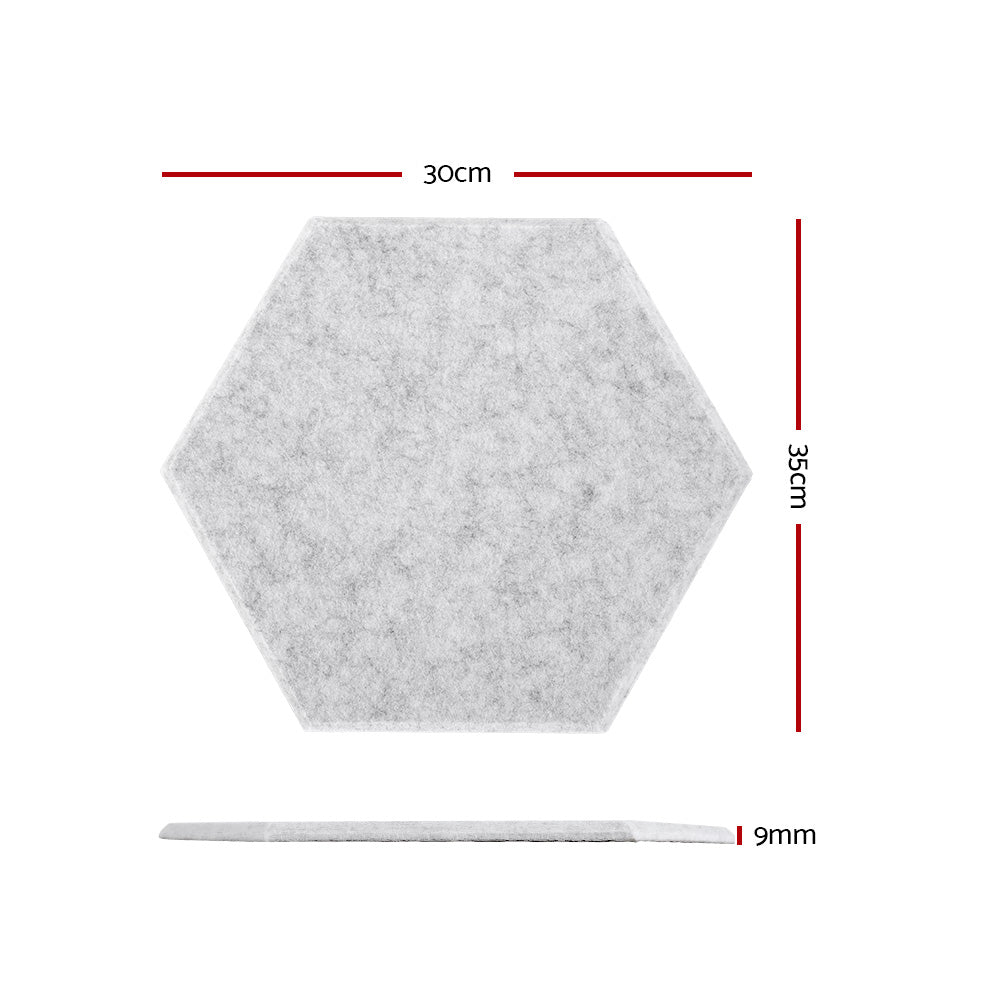 Alpha 12 Pack Hexagon Acoustic Foam Panels 35x30x0.9cm - Grey