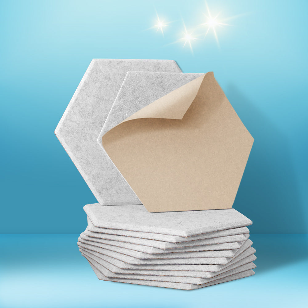Alpha 12 Pack Hexagon Acoustic Foam Panels 35x30x0.9cm - Grey