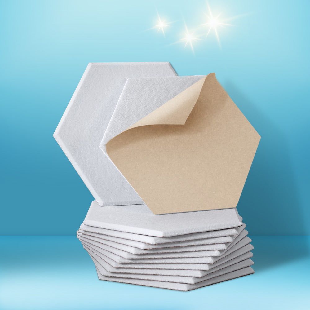 Alpha 12 Pack Hexagon Acoustic Foam Panels 35x30x0.9cm - White