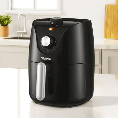 Devanti 2.5L Air Fryer with Knob Control - Black & Silver