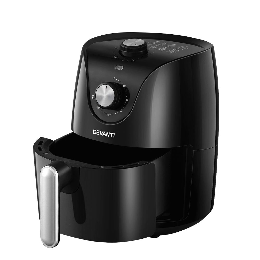 Devanti 2.5L Air Fryer with Knob Control - Black & Silver