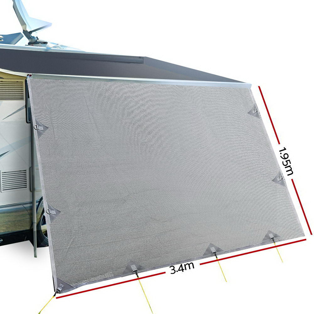 Caravan Privacy Screen Roll Out Awning 3.4x1.95M UV Protected Grey - SuperSaverAU - view 2