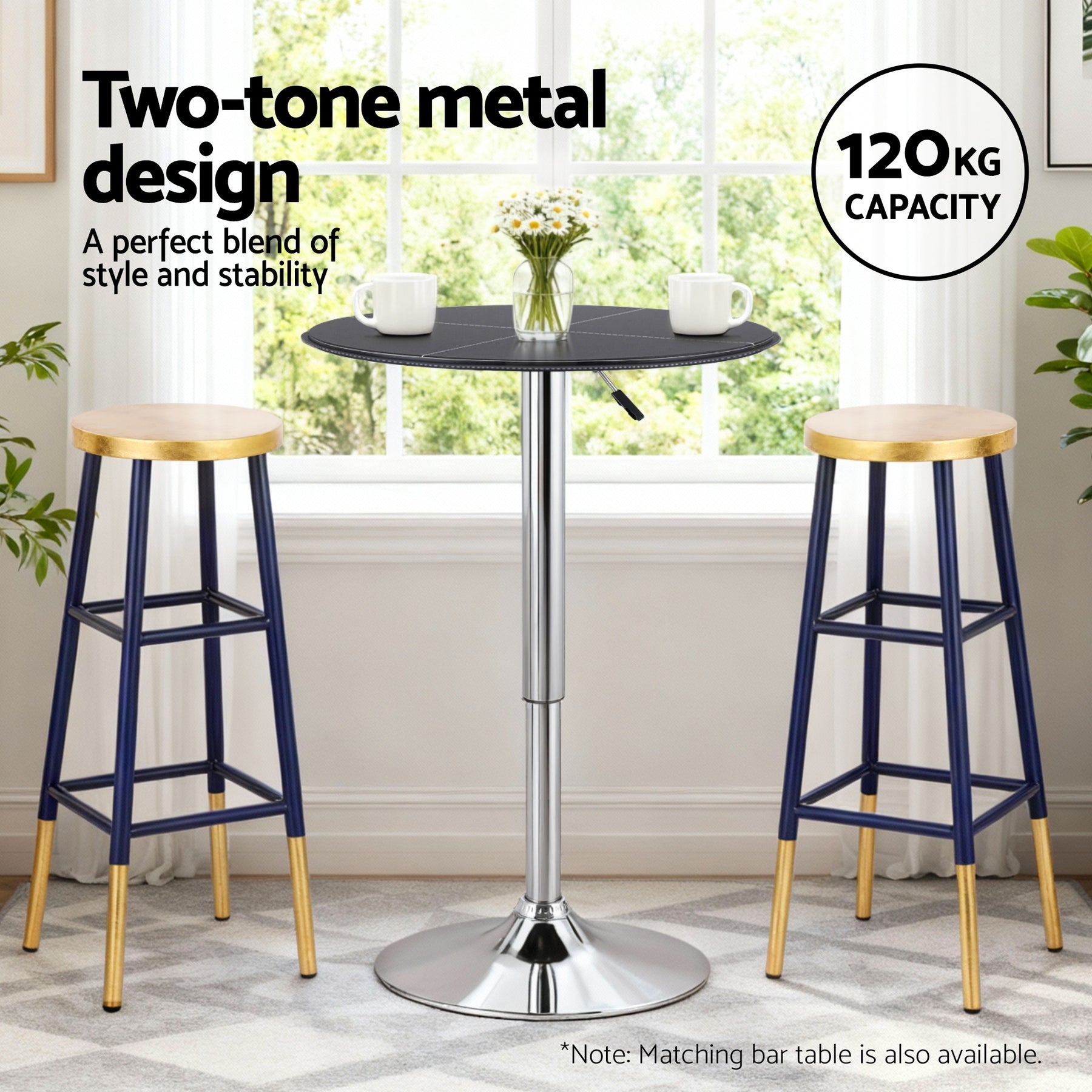 Artiss Bar Stools Metal Gold Navy, 76cm Height, Two-Tone Design, 120kg Capacity - SuperSaverAU - view 4