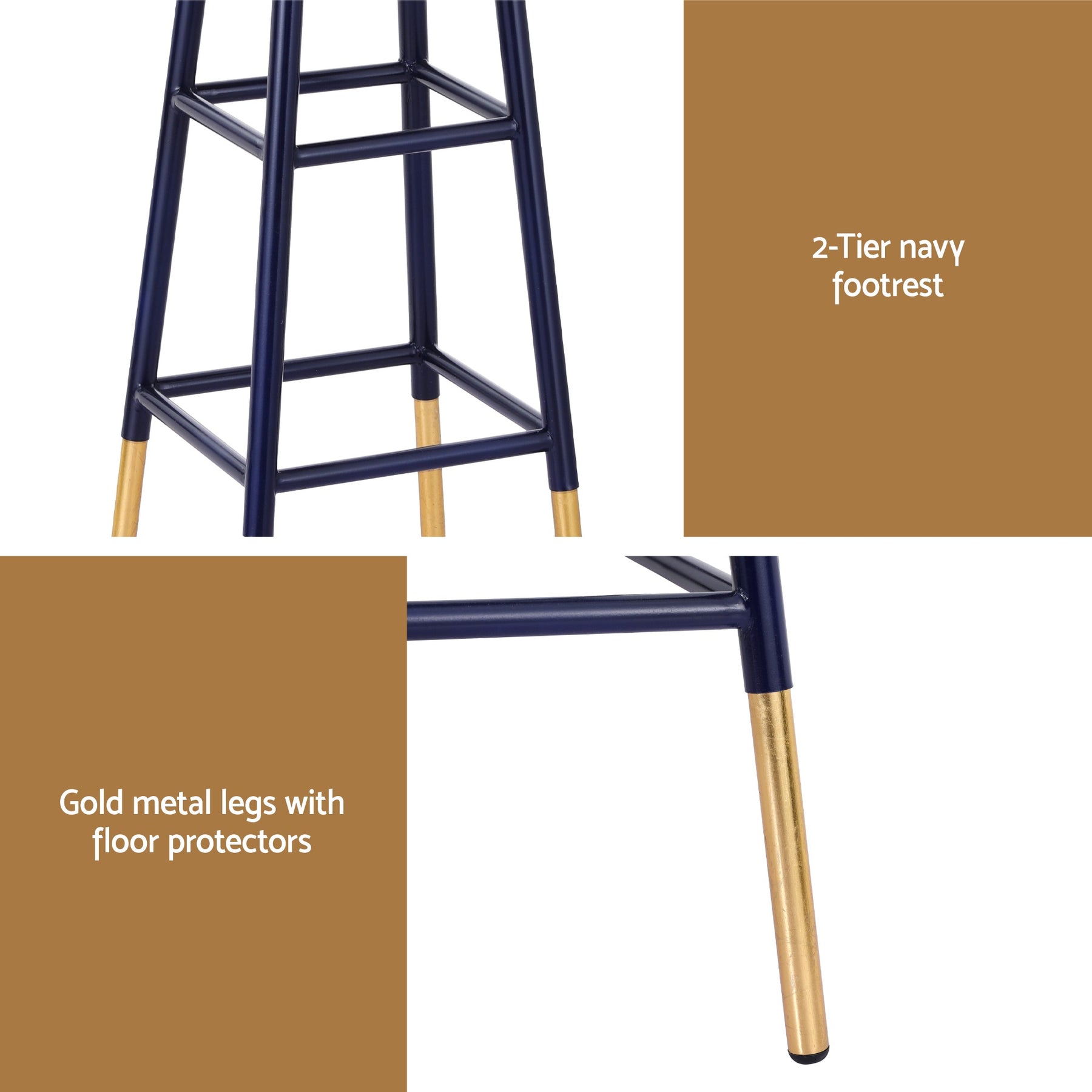 Artiss Bar Stools Metal Gold Navy, 76cm Height, Two-Tone Design, 120kg Capacity - SuperSaverAU - view 6