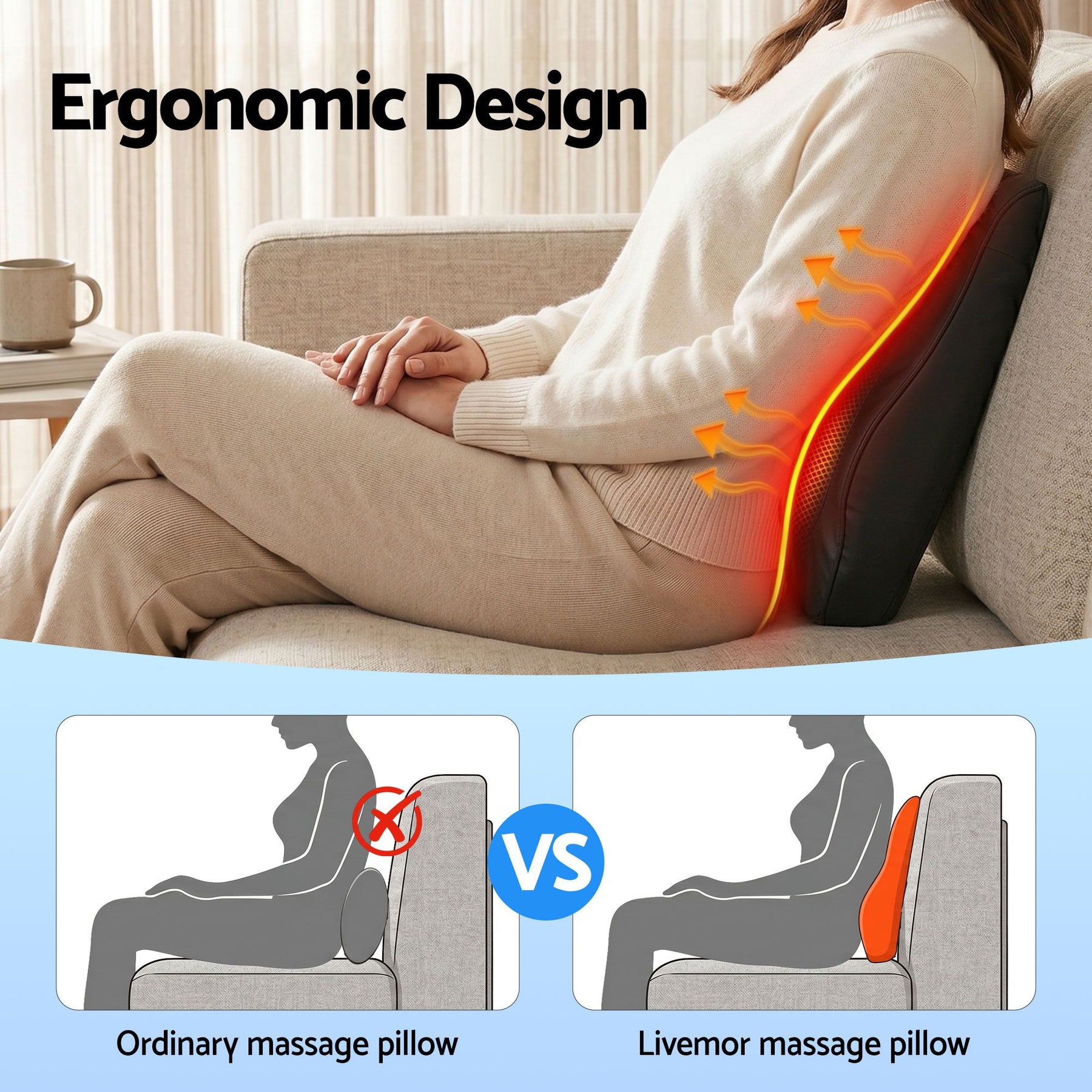 Livemor Large Traction Back Massager with Heat Remote Control and Neck Shoulder Massage
