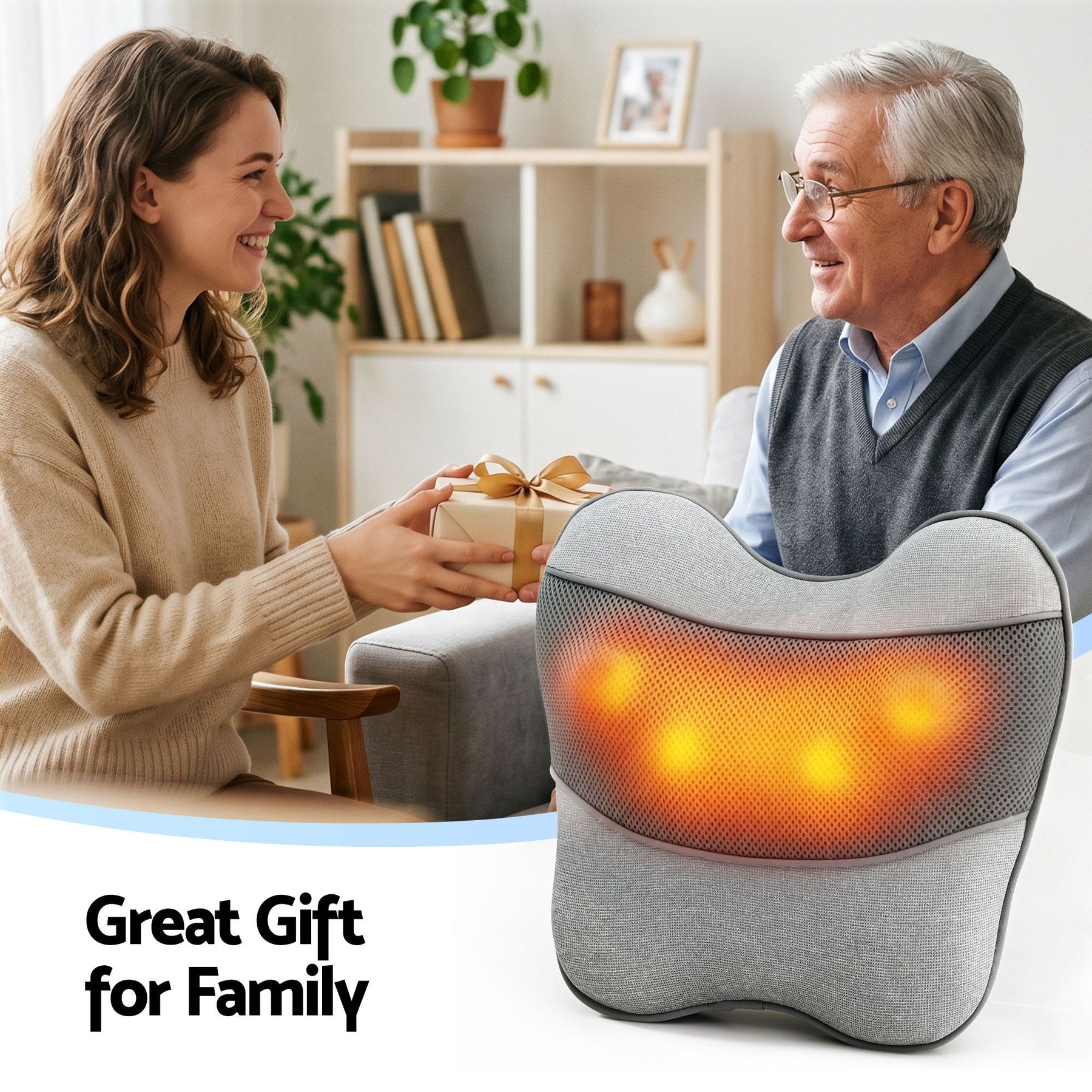 Livemor USB Heated Back Massage Pillow Grey for Neck Back Legs and Lumbar Support