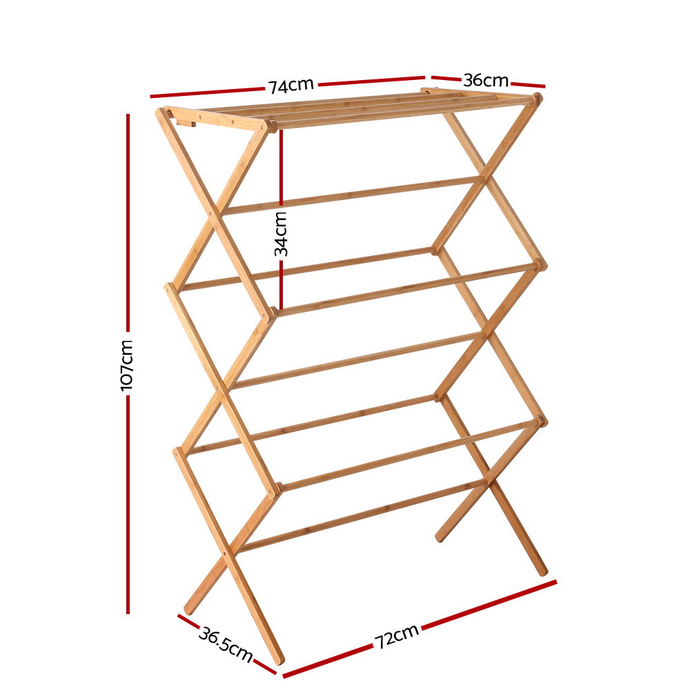 Artiss Bamboo Clothes Rack 74cm x 36cm x 107cm - Eco-Friendly, 11 Hanging Bars - SuperSaverAU - view 3