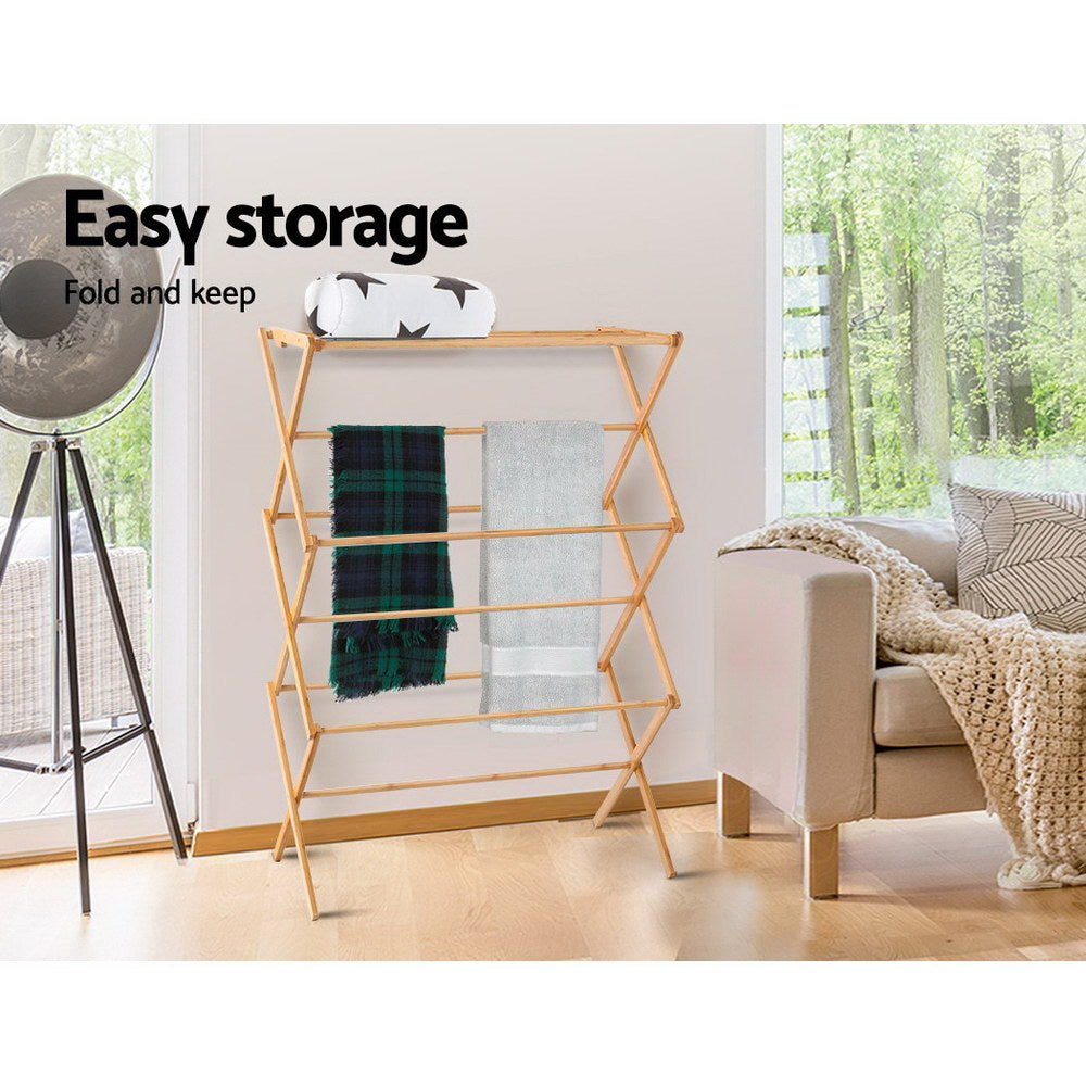 Artiss Bamboo Clothes Rack 74cm x 36cm x 107cm - Eco-Friendly, 11 Hanging Bars - SuperSaverAU - view 6