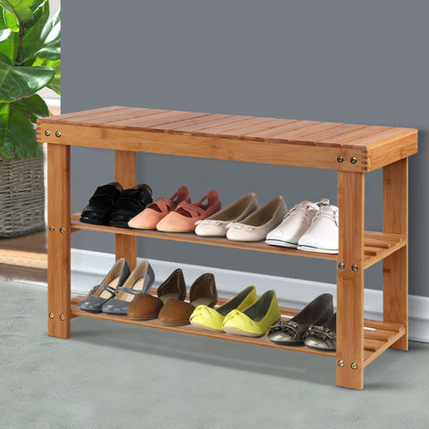 Artiss Shoe Rack Shoe Bench 10 Pairs Bamboo - SuperSaverAU - view 1