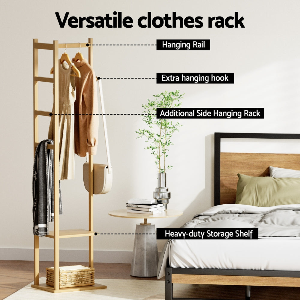 Artiss Bamboo Clothes Rack Airer Coat Stand with Hanging Rail and Shelf