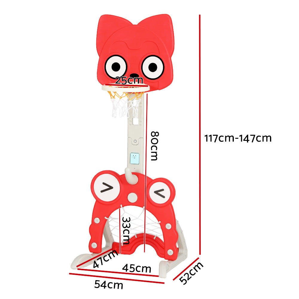 Keezi Kids Basketball Hoop Stand Adjustable 5-in-1 Sports Center Toys Set Red - SuperSaverAU - view 2