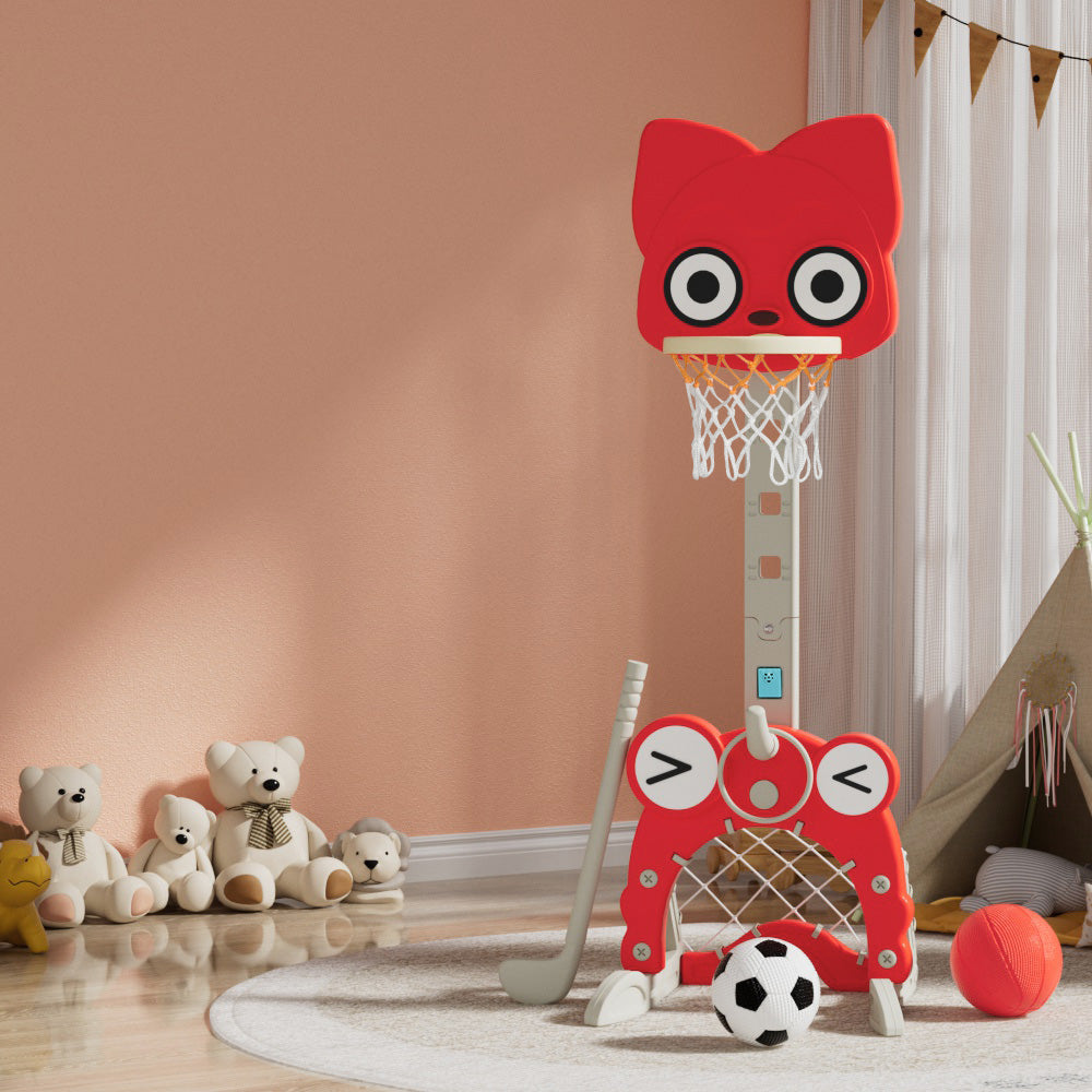 Keezi Kids Basketball Hoop Stand Adjustable 5-in-1 Sports Center Toys Set Red - SuperSaverAU - view 7