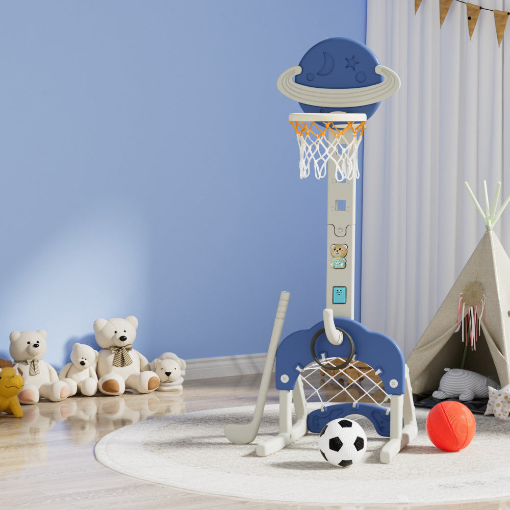 Keezi Kids Basketball Hoop Stand Adjustable 6-in-1 Sports Center Toys Set Blue - SuperSaverAU - view 8