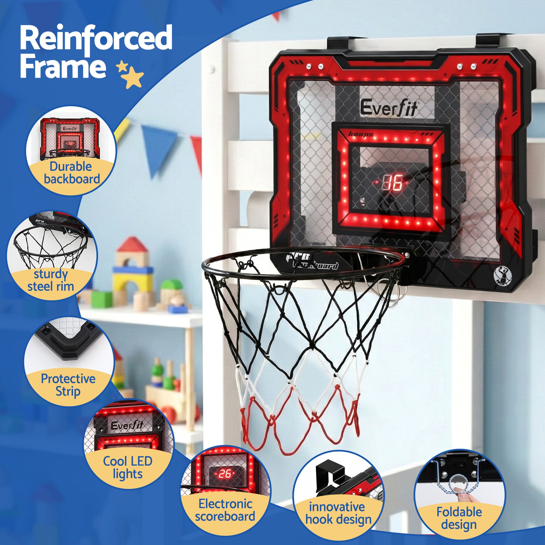 Everfit Mini Basketball Hoop with LED Scoreboard - 40 x 30cm