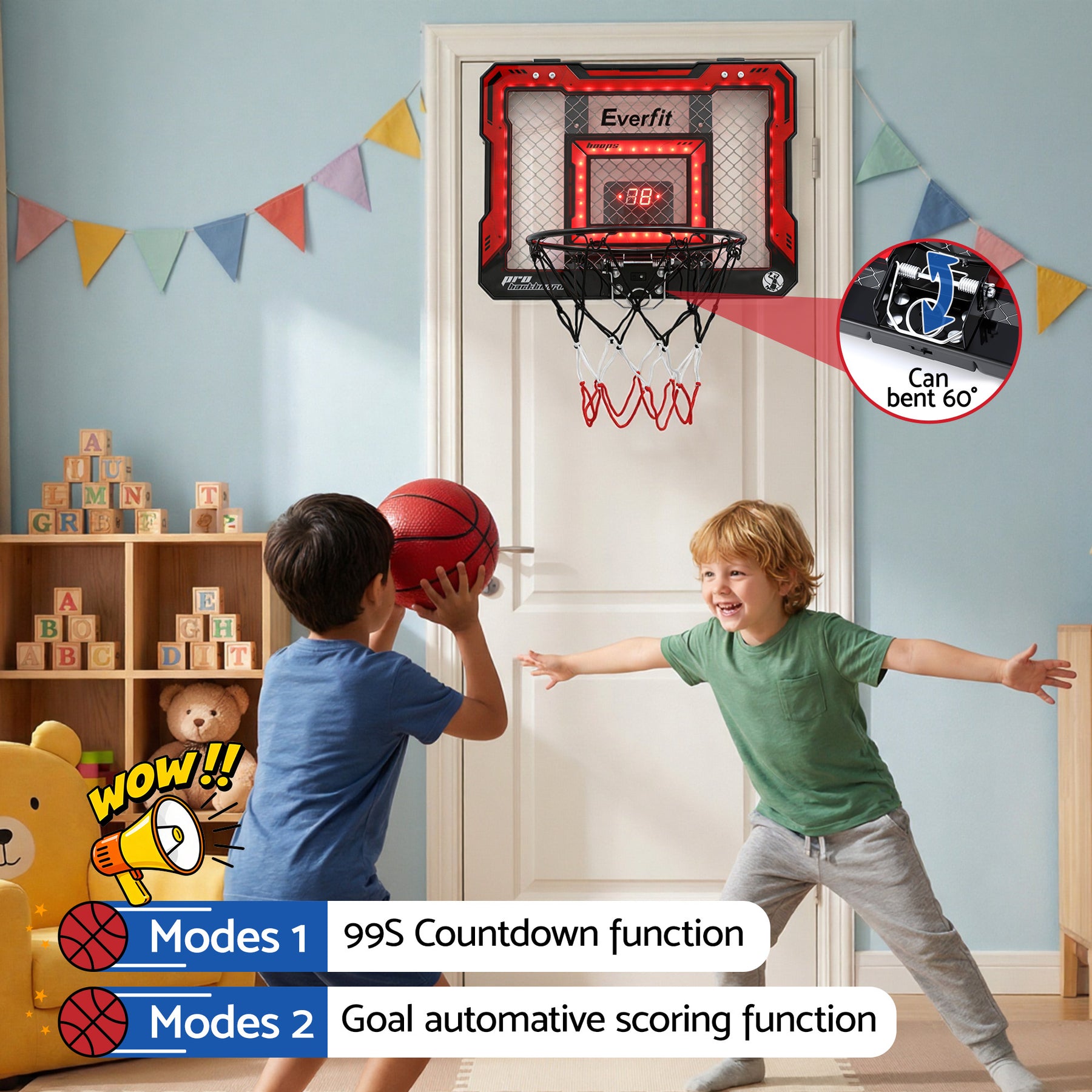 Everfit Mini Basketball Hoop with LED Scoreboard - 40 x 30cm