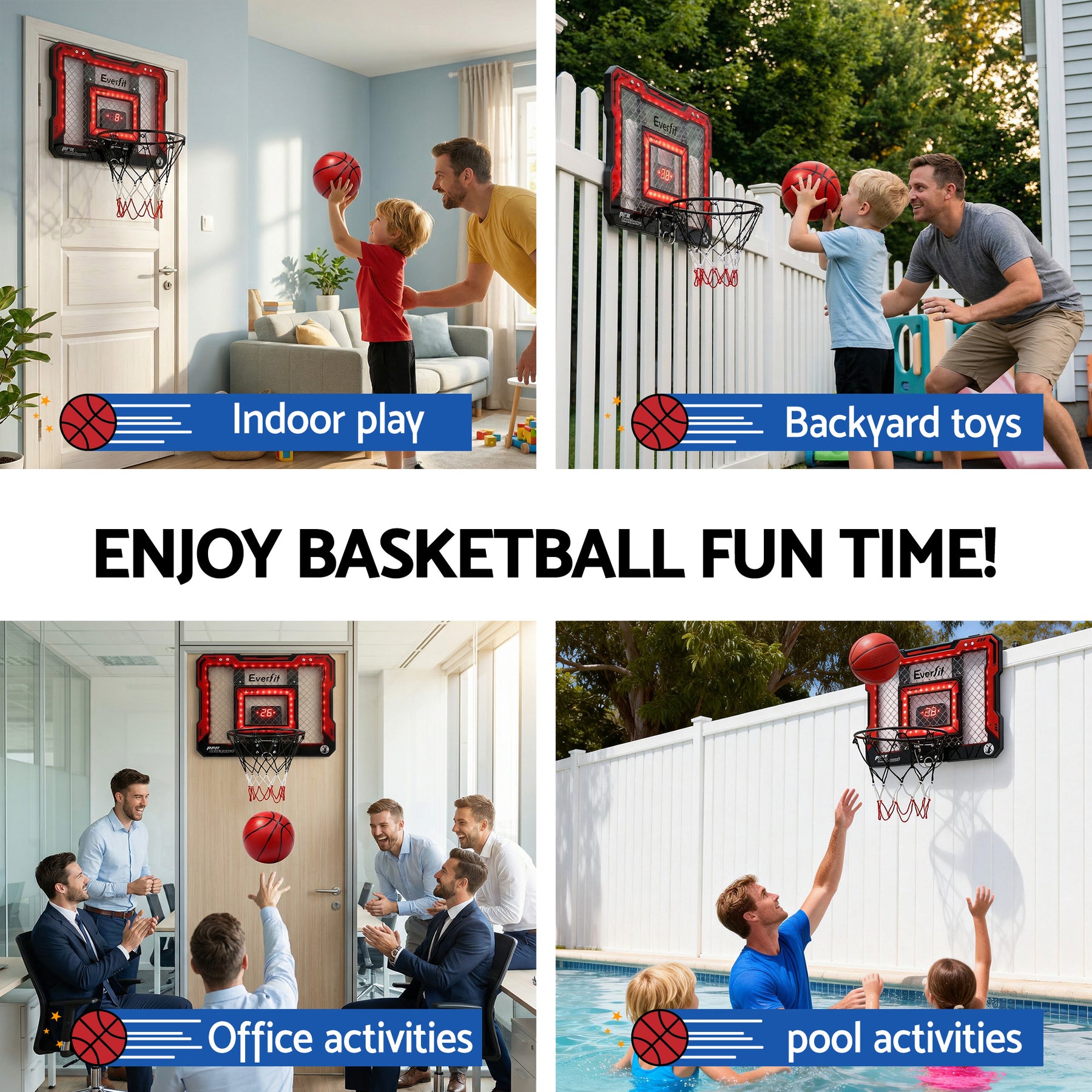 Everfit Mini Basketball Hoop with LED Scoreboard - 40 x 30cm