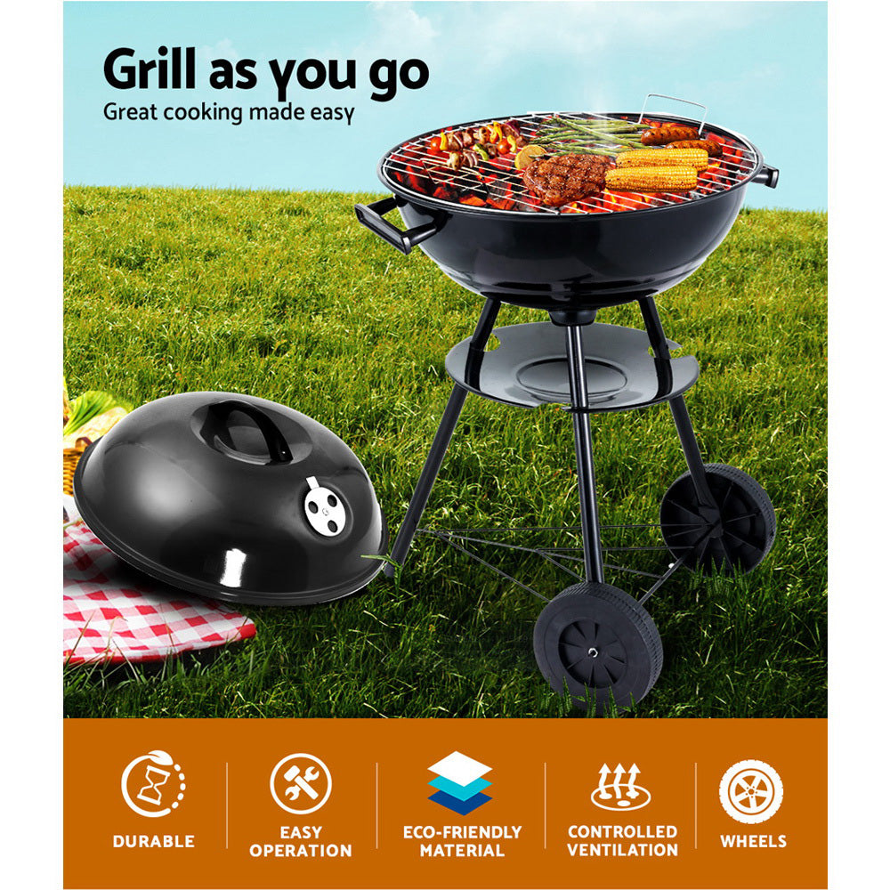 Grillz Portable BBQ Smoker, 44cm x 44cm, Chrome-Coated Steel, Portable with Wheels - SuperSaverAU - view 3