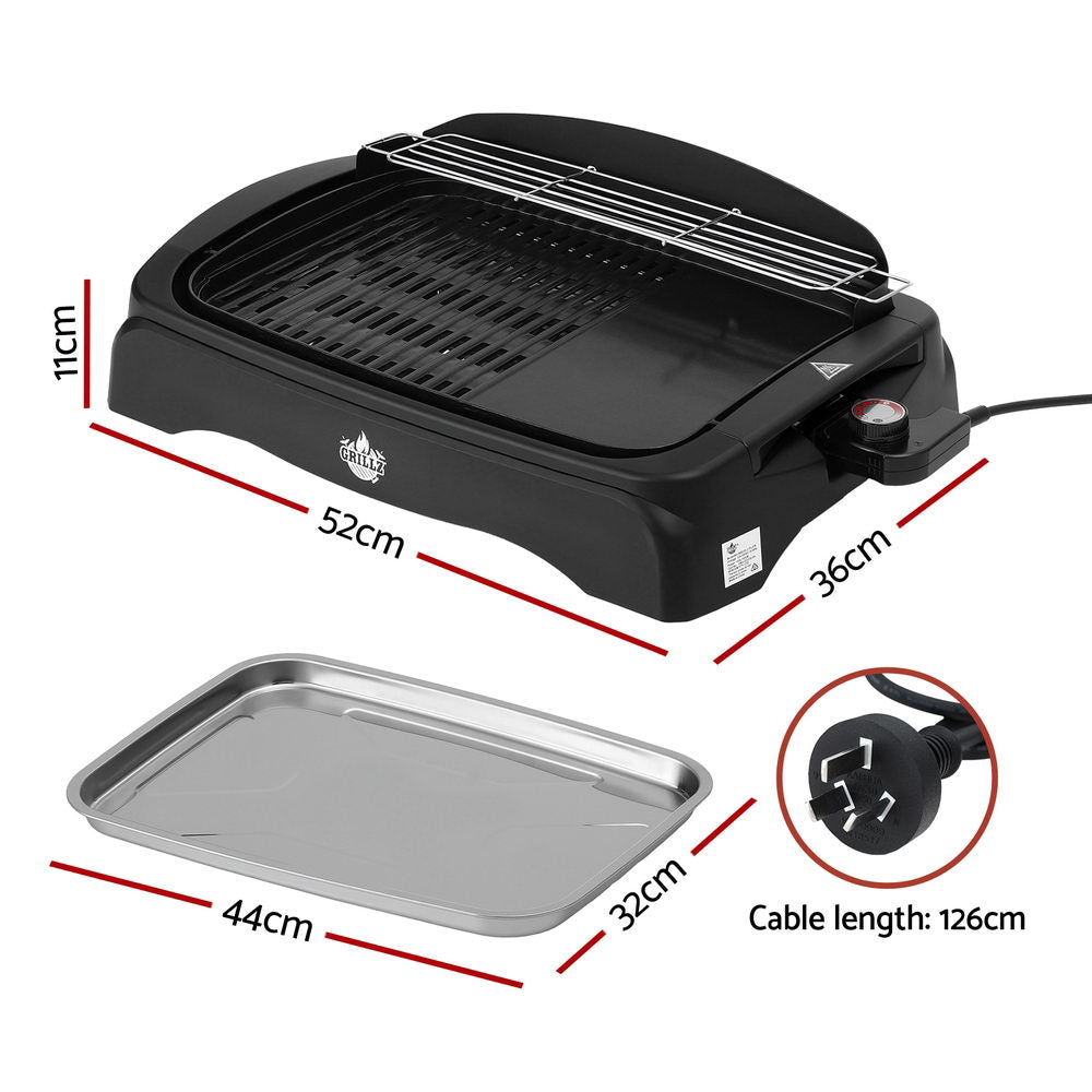 GRILLZ Electric Smokeless BBQ Grill 52cm x 36cm, 1950W, Non-stick, Indoor/Outdoor - SuperSaverAU - view 2