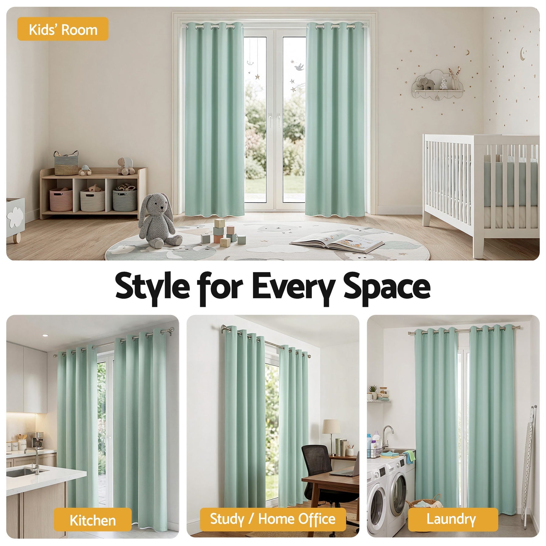 Artiss Blockout Eyelet Curtains – Green 132 x 213cm 2 Panels, Thermal Insulated