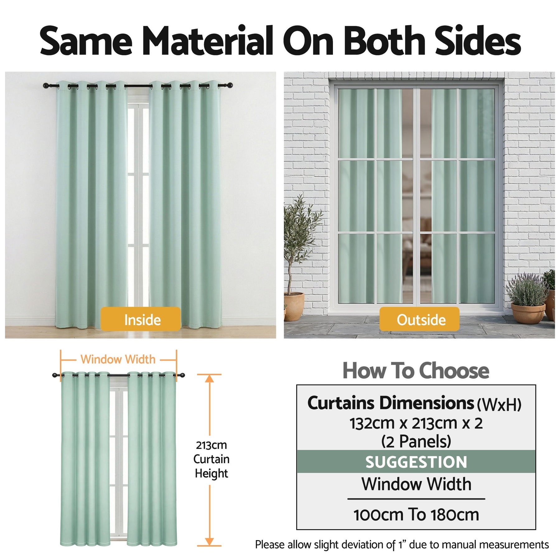 Artiss Blockout Eyelet Curtains – Green 132 x 213cm 2 Panels, Thermal Insulated