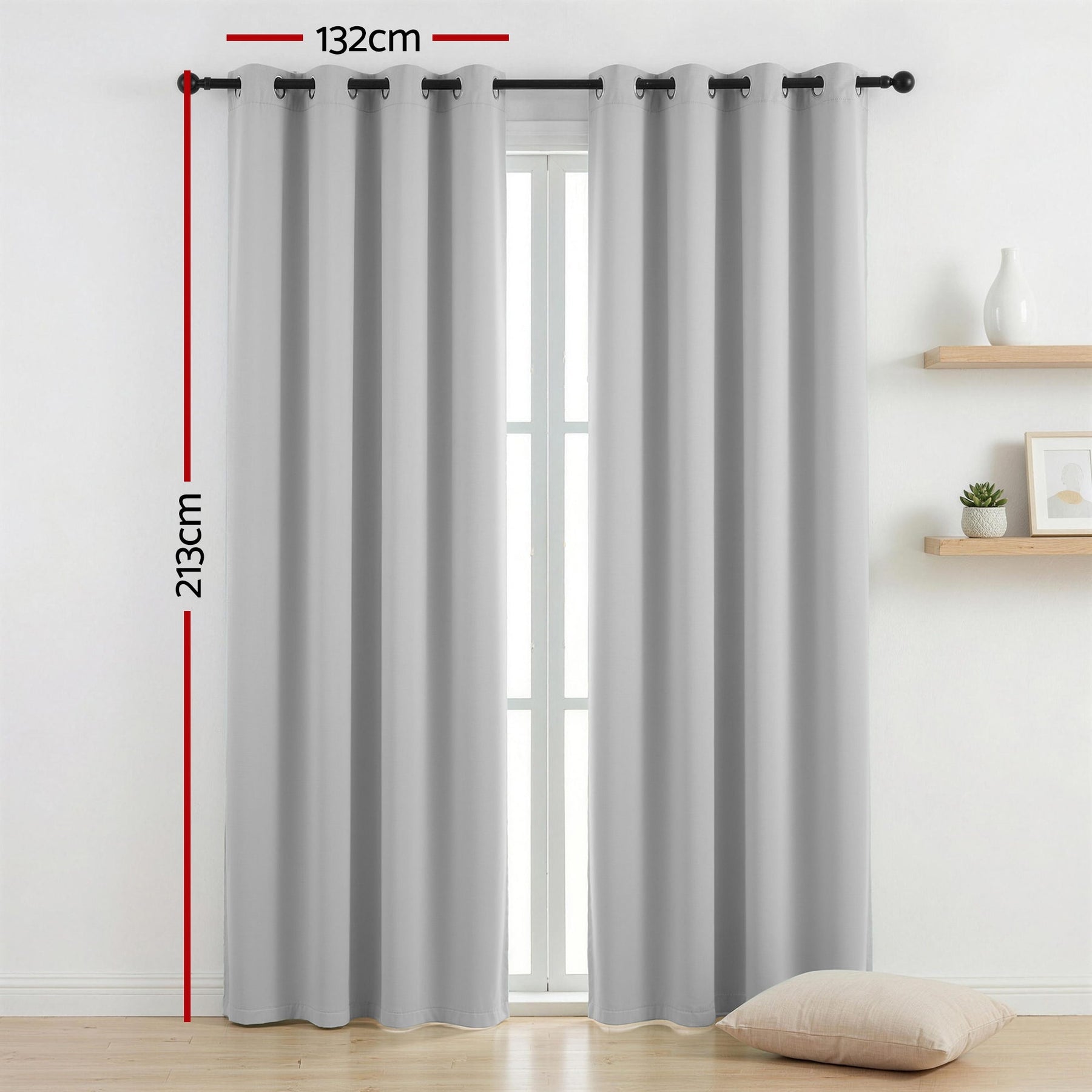 Artiss Blockout Eyelet Curtains – Grey 132 x 213cm 2 Panels, Thermal Insulated
