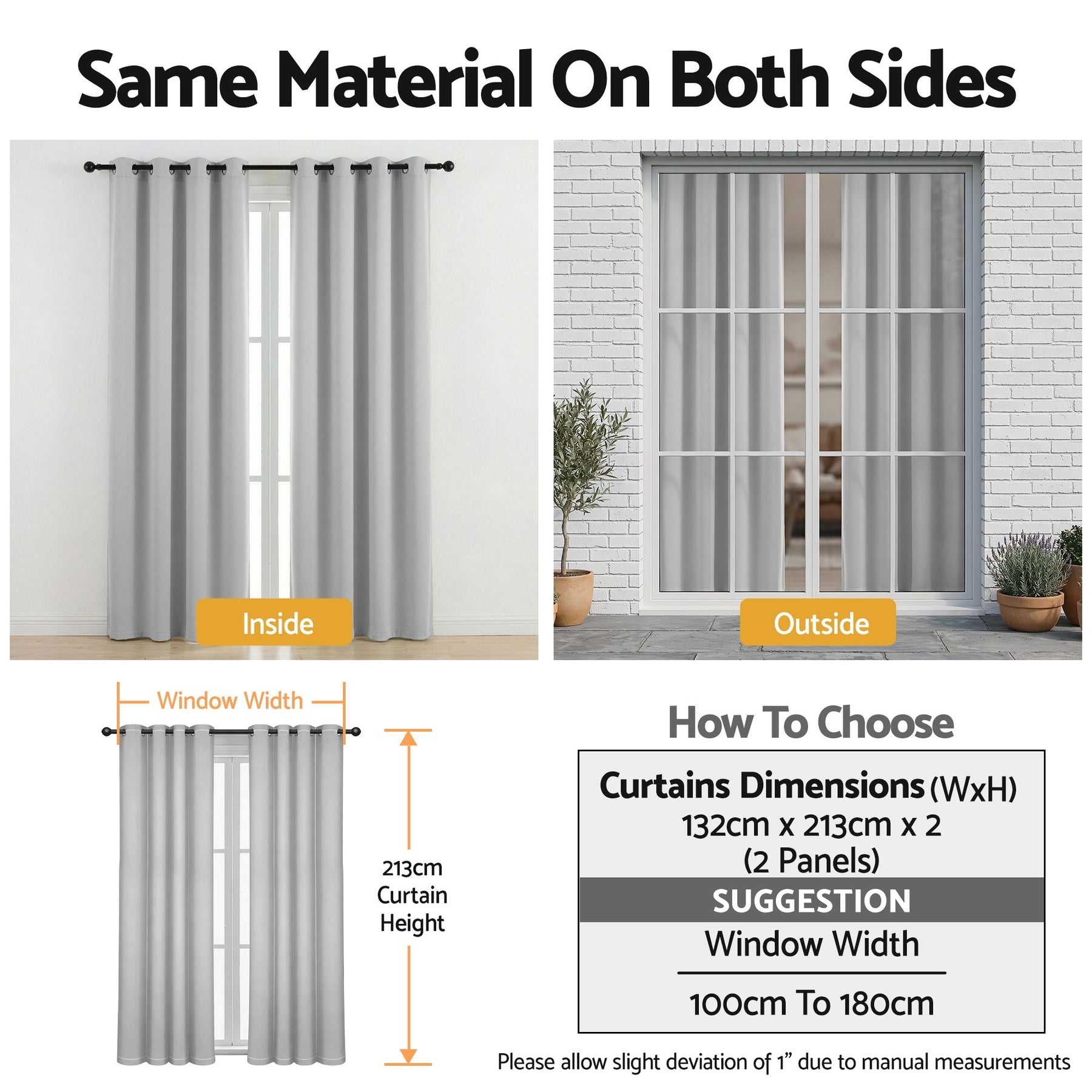 Artiss Blockout Eyelet Curtains – Grey 132 x 213cm 2 Panels, Thermal Insulated