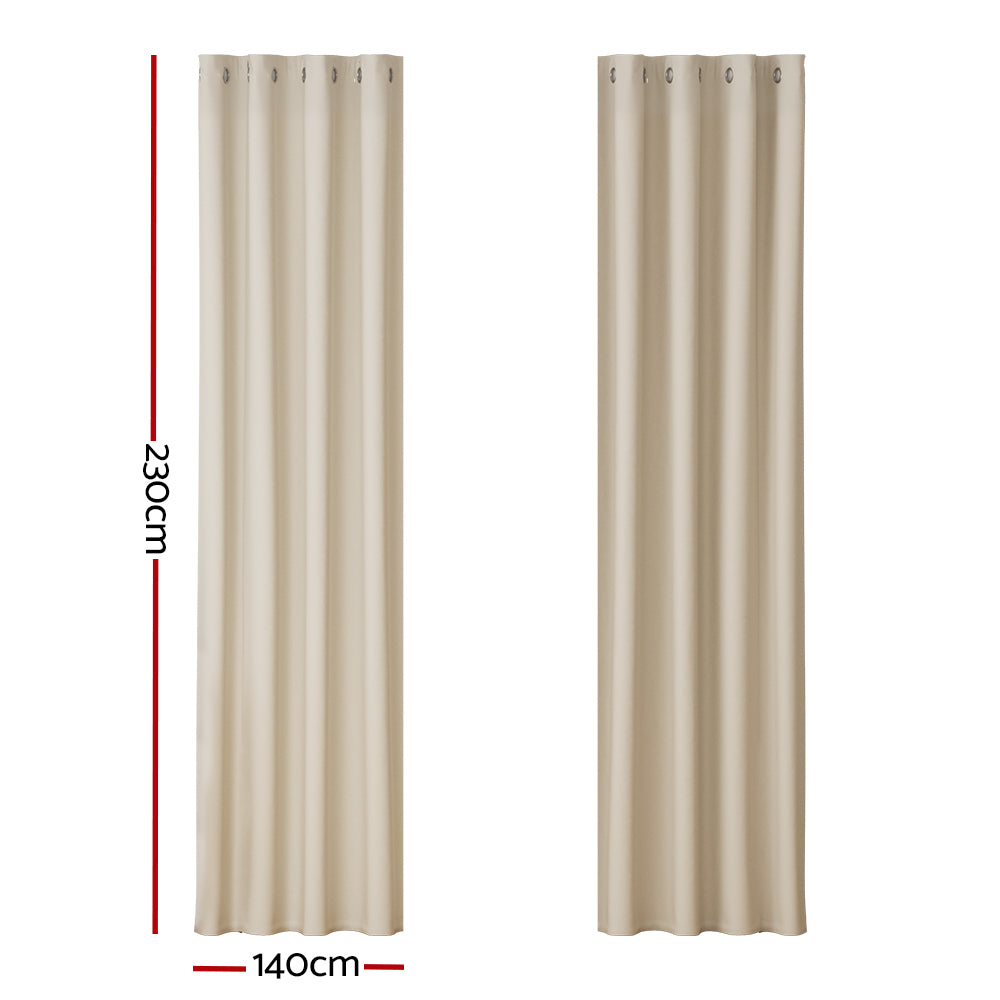 Artiss Blockout Curtains Eyelet 140x230cm Beige, Thermal Insulation, Noise Reduction - SuperSaverAU - view 2