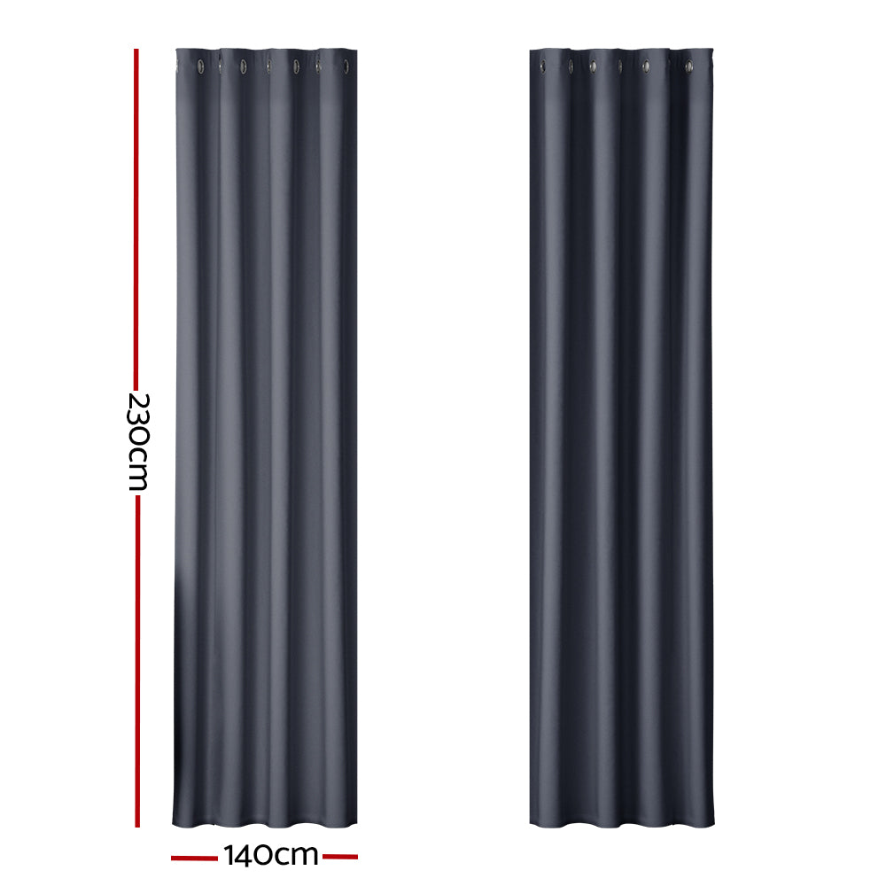 Artiss Blockout Curtains Eyelet 140x230cm Charcoal, Thermal Insulation, Noise Reduction - SuperSaverAU - view 2