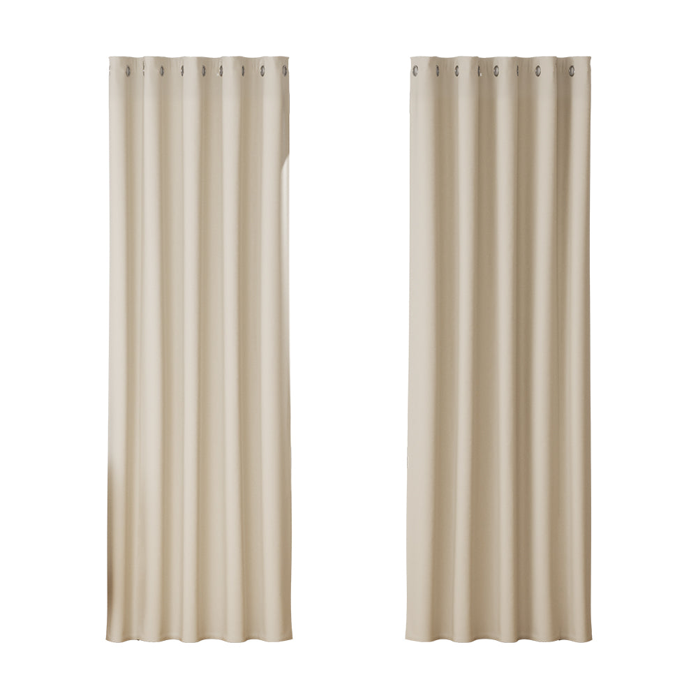 Artiss Blockout Curtains Eyelet 180x213cm Beige, Thermal Insulation, Noise Reduction - SuperSaverAU - view 1