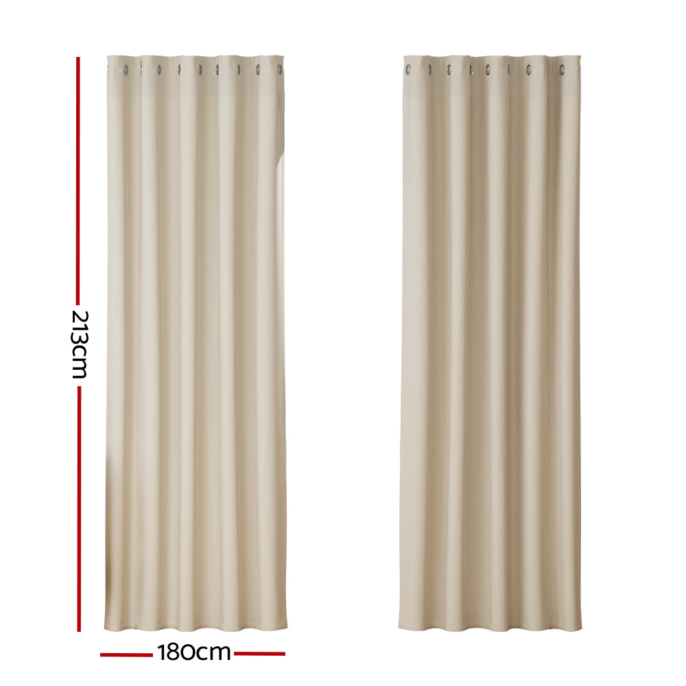 Artiss Blockout Curtains Eyelet 180x213cm Beige, Thermal Insulation, Noise Reduction - SuperSaverAU - view 2