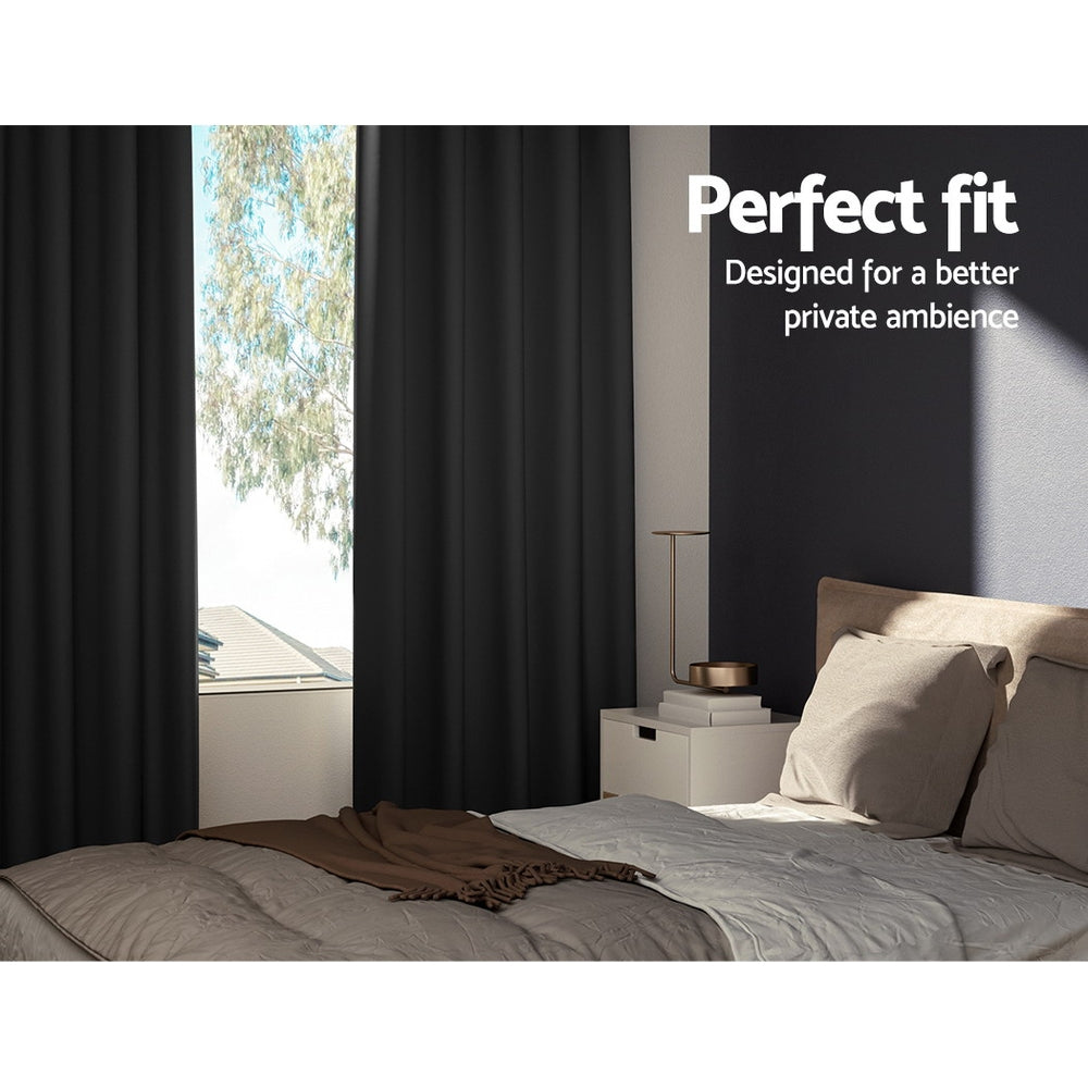 Artiss Blockout Curtains Eyelet 180x213cm Black, Thermal Insulation, Noise Reduction - SuperSaverAU - view 3