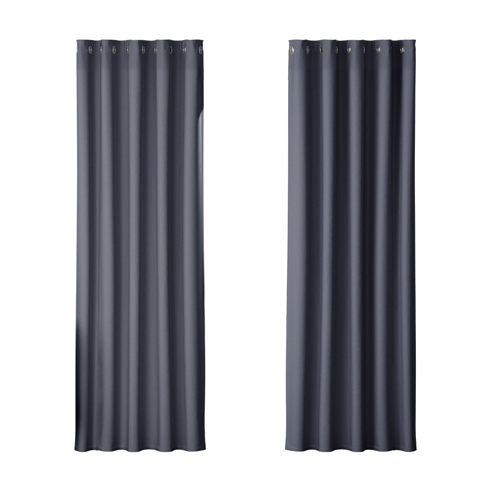 Artiss Blockout Curtains Eyelet 180x213cm Charcoal, Thermal Insulation, Noise Reduction - SuperSaverAU - view 1