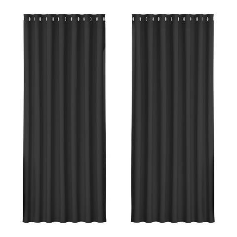 Artiss Blockout Curtains Eyelet 240x230cm Black, Thermal Insulation, Noise Reduction - SuperSaverAU - view 1
