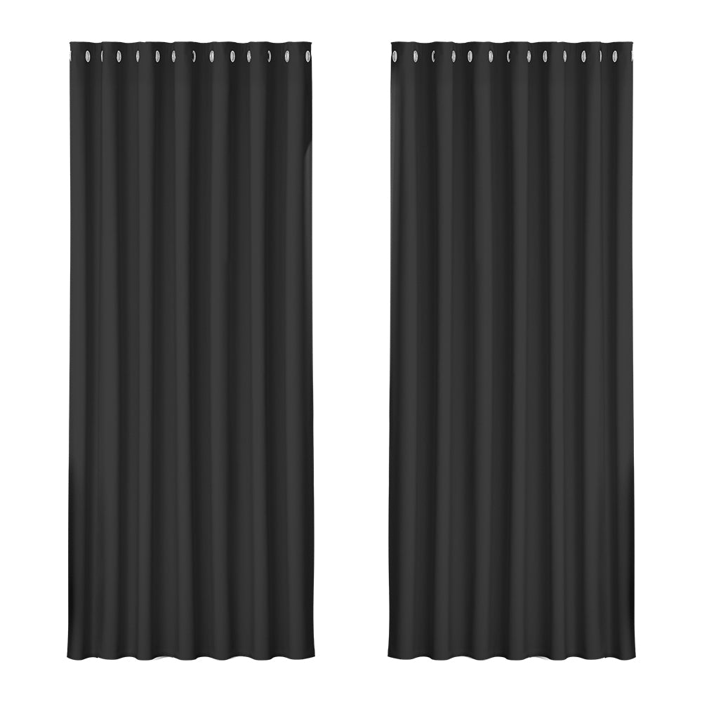 Artiss Blockout Curtains Eyelet 240x230cm Black, Thermal Insulation, Noise Reduction - SuperSaverAU - view 1
