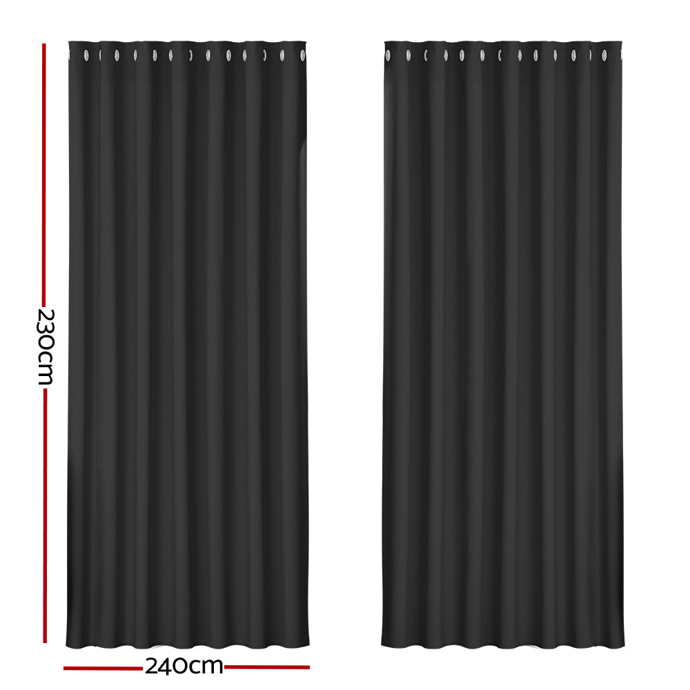 Artiss Blockout Curtains Eyelet 240x230cm Black, Thermal Insulation, Noise Reduction - SuperSaverAU - view 2