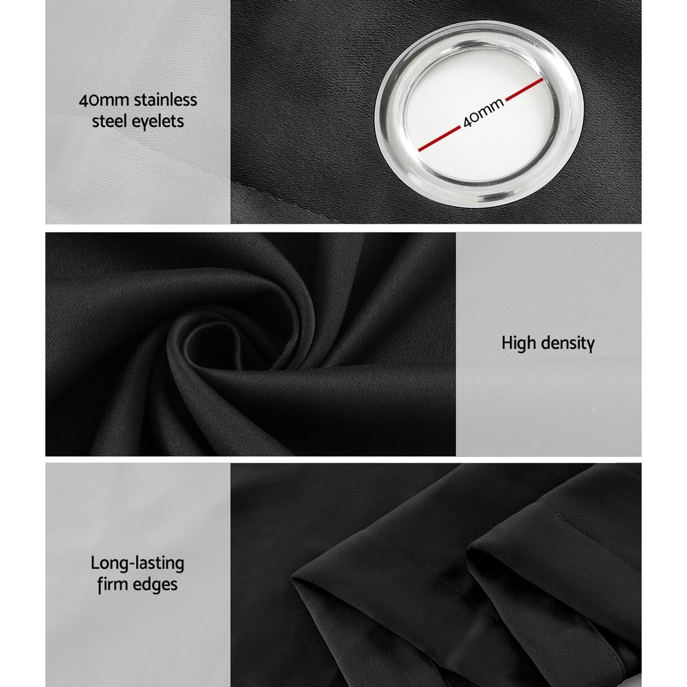 Artiss Blockout Curtains Eyelet 240x230cm Black, Thermal Insulation, Noise Reduction - SuperSaverAU - view 6