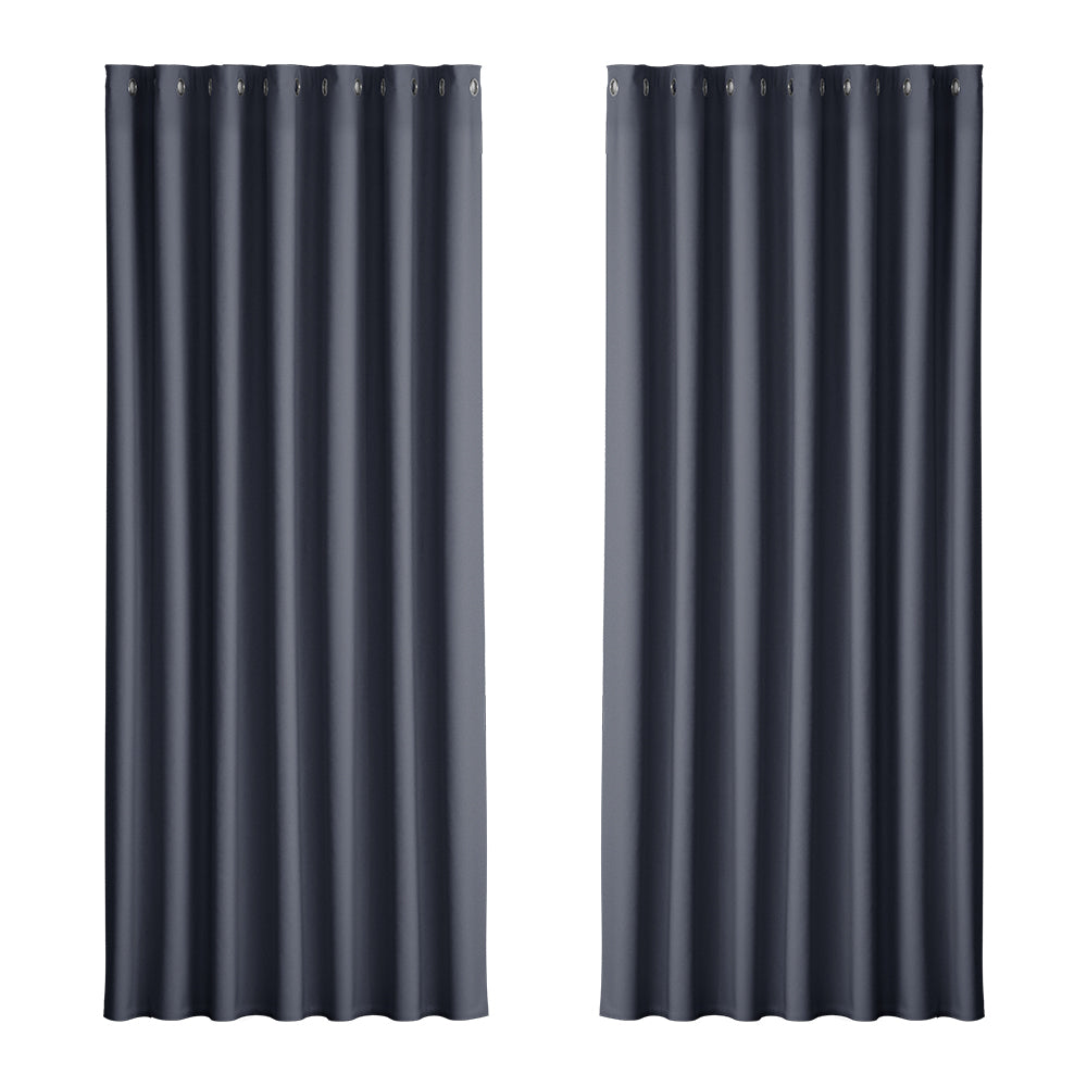 Artiss Blockout Curtains Eyelet 240x230cm Charcoal - Thermal Insulation, Noise Reduction - SuperSaverAU - view 1