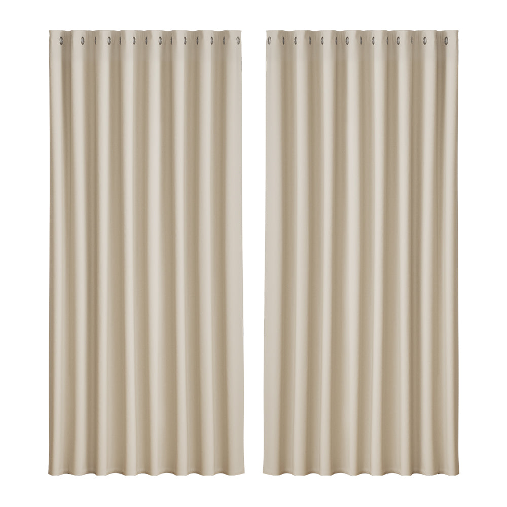 Artiss Blockout Curtains Eyelet 300x230cm Beige - Thermal Insulation, Noise Reduction - SuperSaverAU - view 1