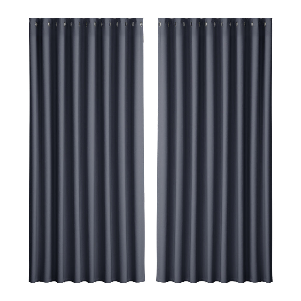 Artiss Blockout Curtains Eyelet 300x230cm Charcoal, Thermal Insulation, Noise Reduction - SuperSaverAU - view 1