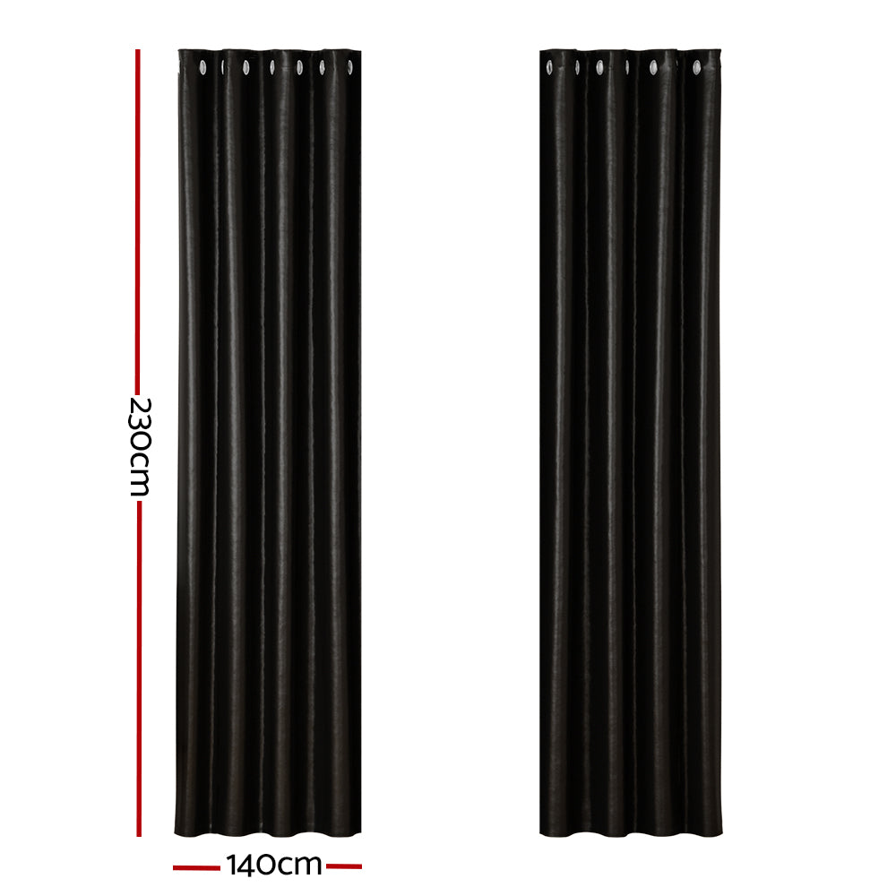 Artiss Blockout Curtains Eyelet 140x230cm Black Shine - Thermal Insulation, Noise Reduction - SuperSaverAU - view 1