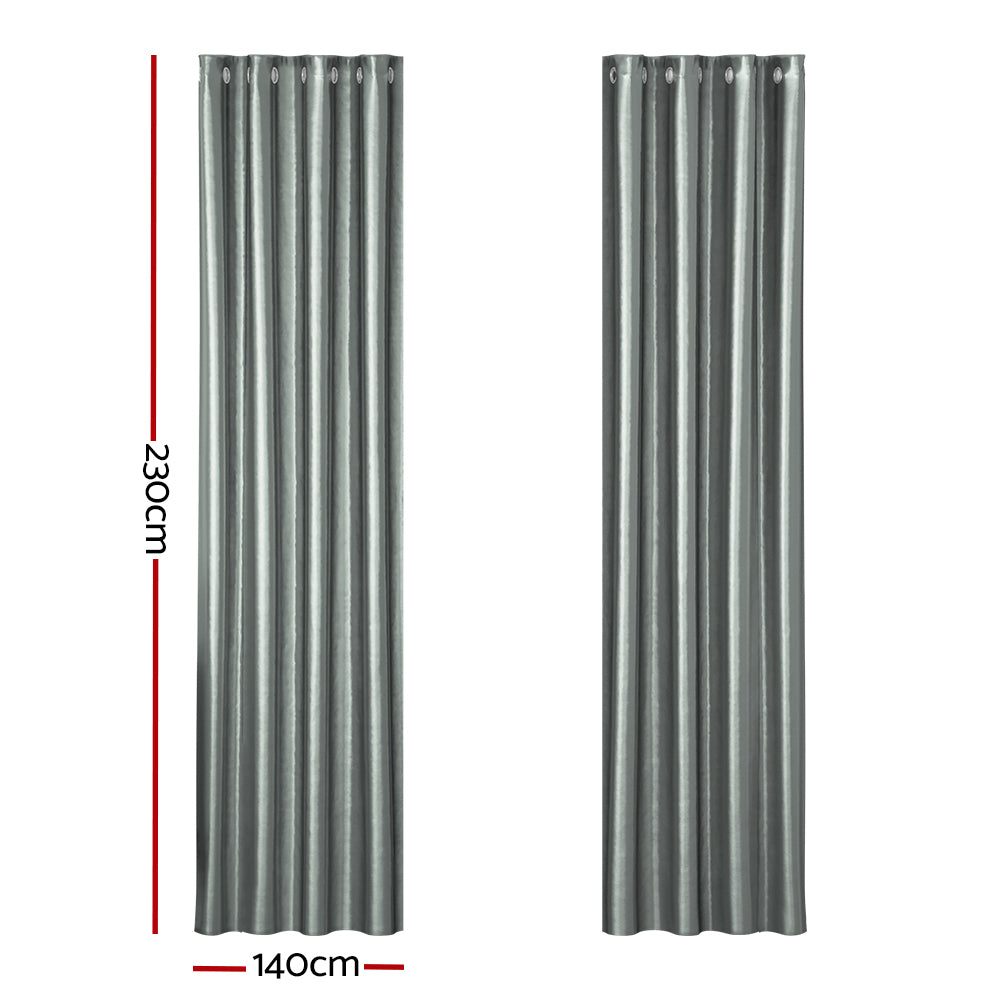 Artiss Blockout Curtains Eyelet 140x230cm Grey Shine, Thermal Insulation, Noise Reduction - SuperSaverAU - view 2