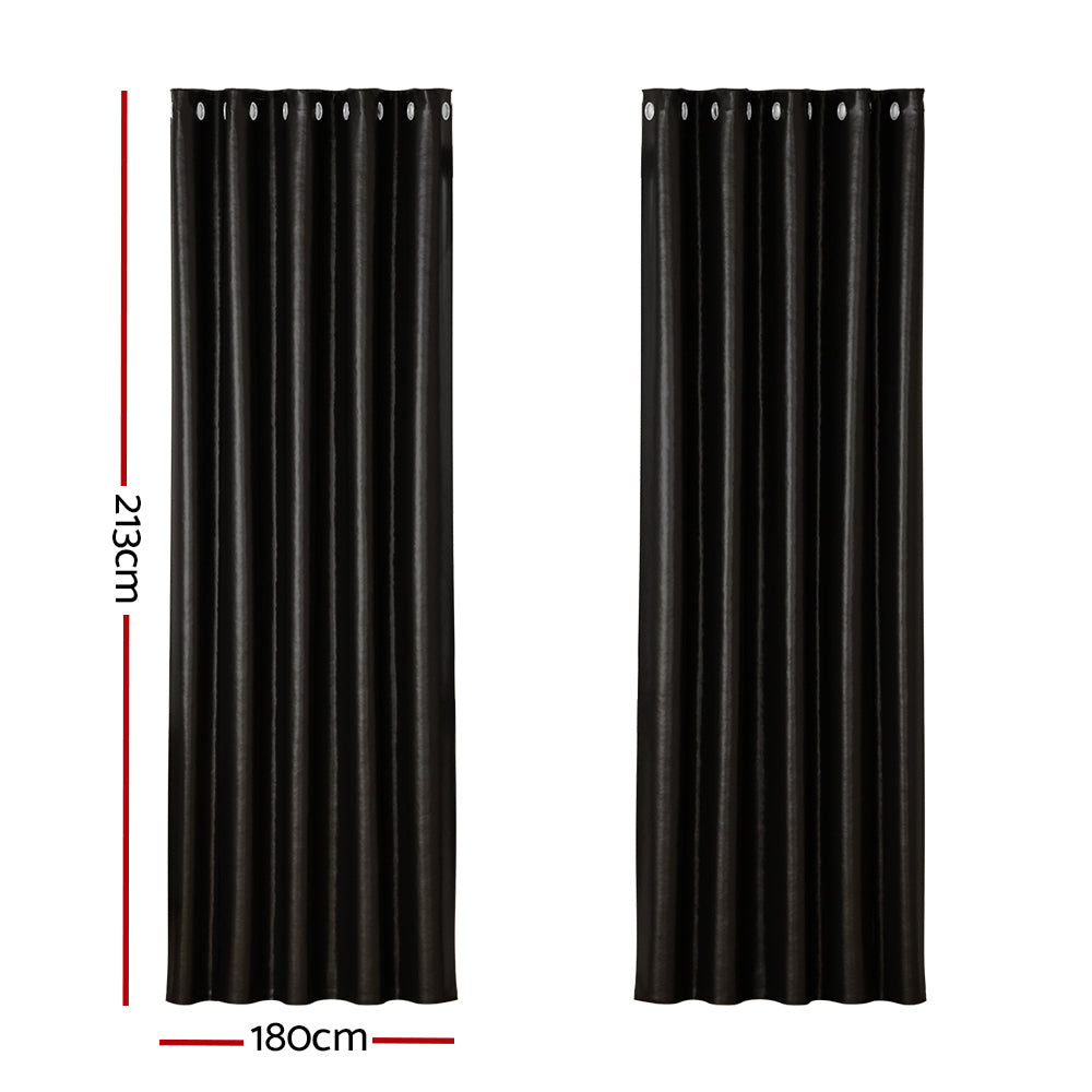 Artiss Blockout Curtains Eyelet 180x213cm Black Shine, Thermal Insulation, Noise Reduction - SuperSaverAU - view 2