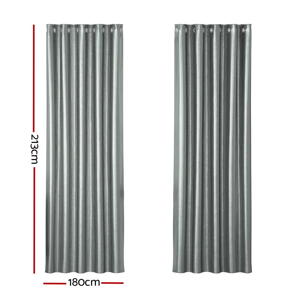 Artiss Blockout Curtains Eyelet 180x213cm Grey Shine, Thermal Insulation, Noise Reduction - SuperSaverAU - view 2