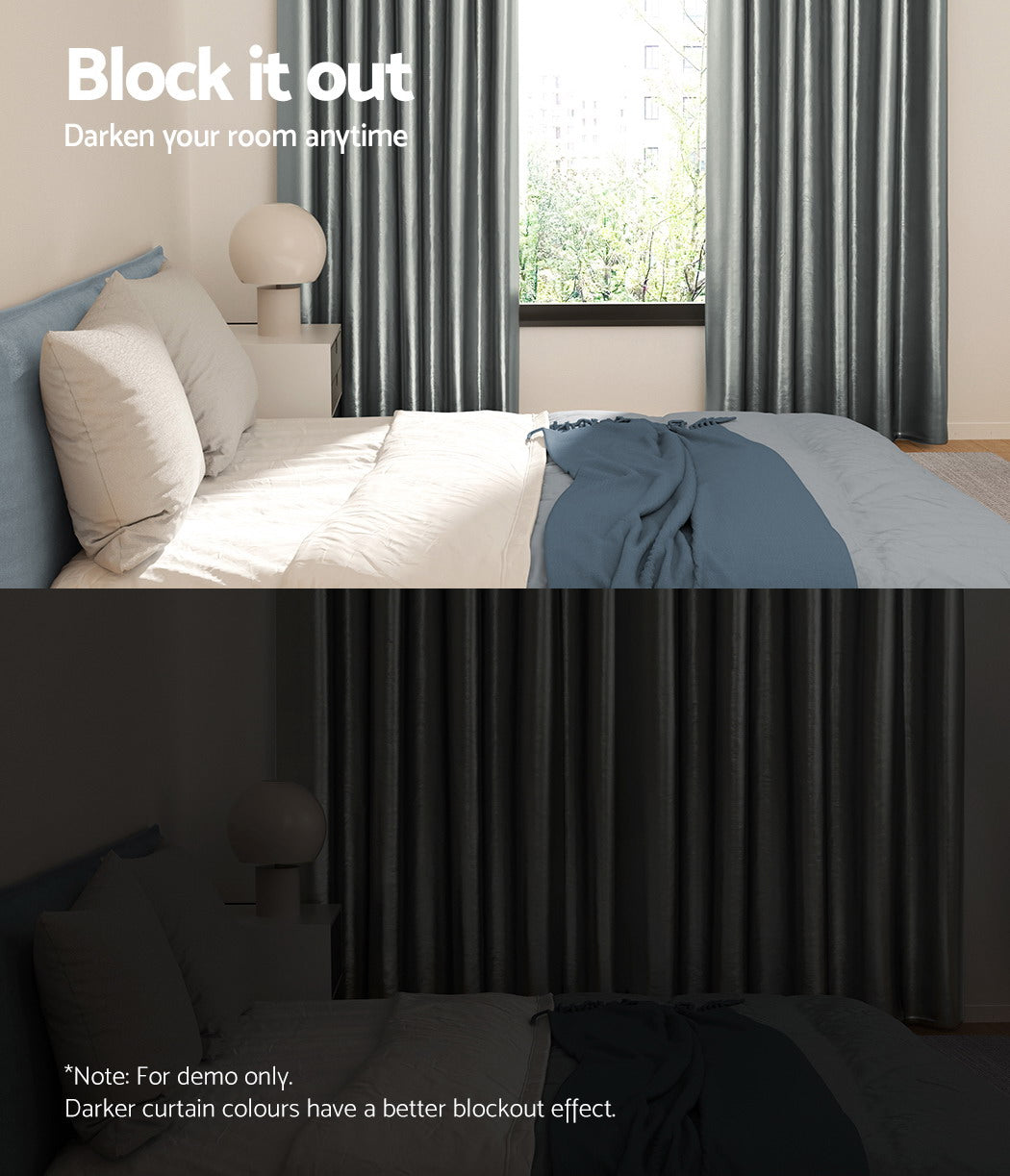 Artiss Blockout Curtains Eyelet 180x213cm Grey Shine, Thermal Insulation, Noise Reduction - SuperSaverAU - view 3
