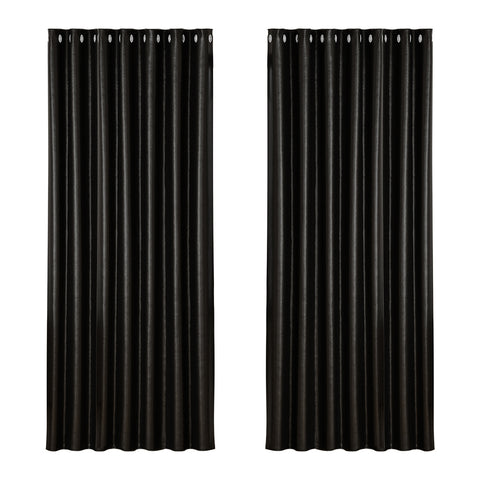 Artiss Blockout Curtains Eyelet 240x230cm Black Shine - Thermal Insulation, Noise Reduction - SuperSaverAU - view 1