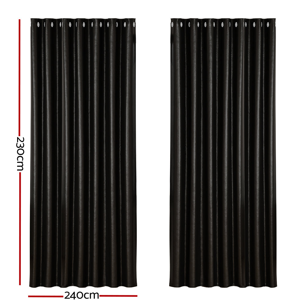Artiss Blockout Curtains Eyelet 240x230cm Black Shine - Thermal Insulation, Noise Reduction - SuperSaverAU - view 2