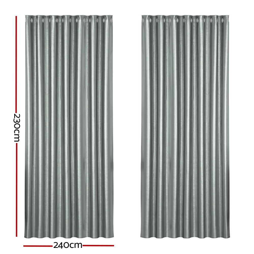 Artiss Blockout Curtains Eyelet 240x230cm Grey Shine, Thermal Insulation, Noise Reduction - SuperSaverAU - view 2