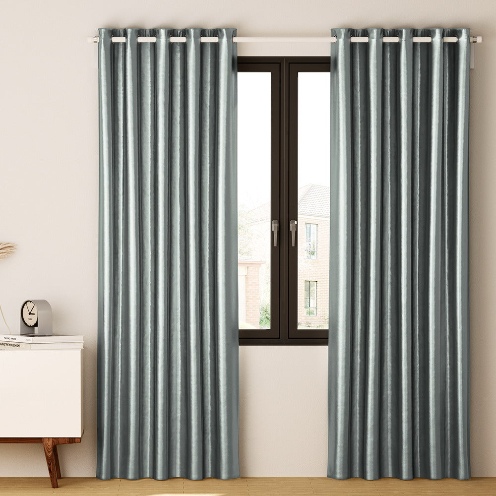 Artiss Blockout Curtains Eyelet 240x230cm Grey Shine, Thermal Insulation, Noise Reduction - SuperSaverAU - view 7