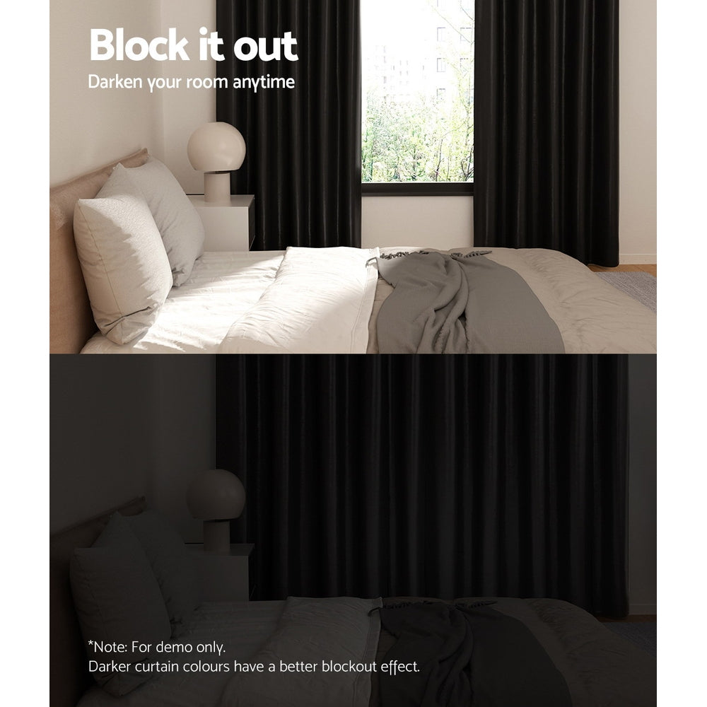 Artiss Blockout Curtains Eyelet 300x230cm Black Shine, Thermal Insulation, Noise Reduction - SuperSaverAU - view 4