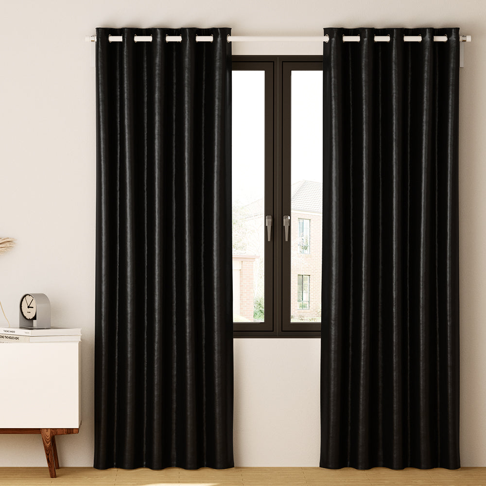 Artiss Blockout Curtains Eyelet 300x230cm Black Shine, Thermal Insulation, Noise Reduction - SuperSaverAU - view 8